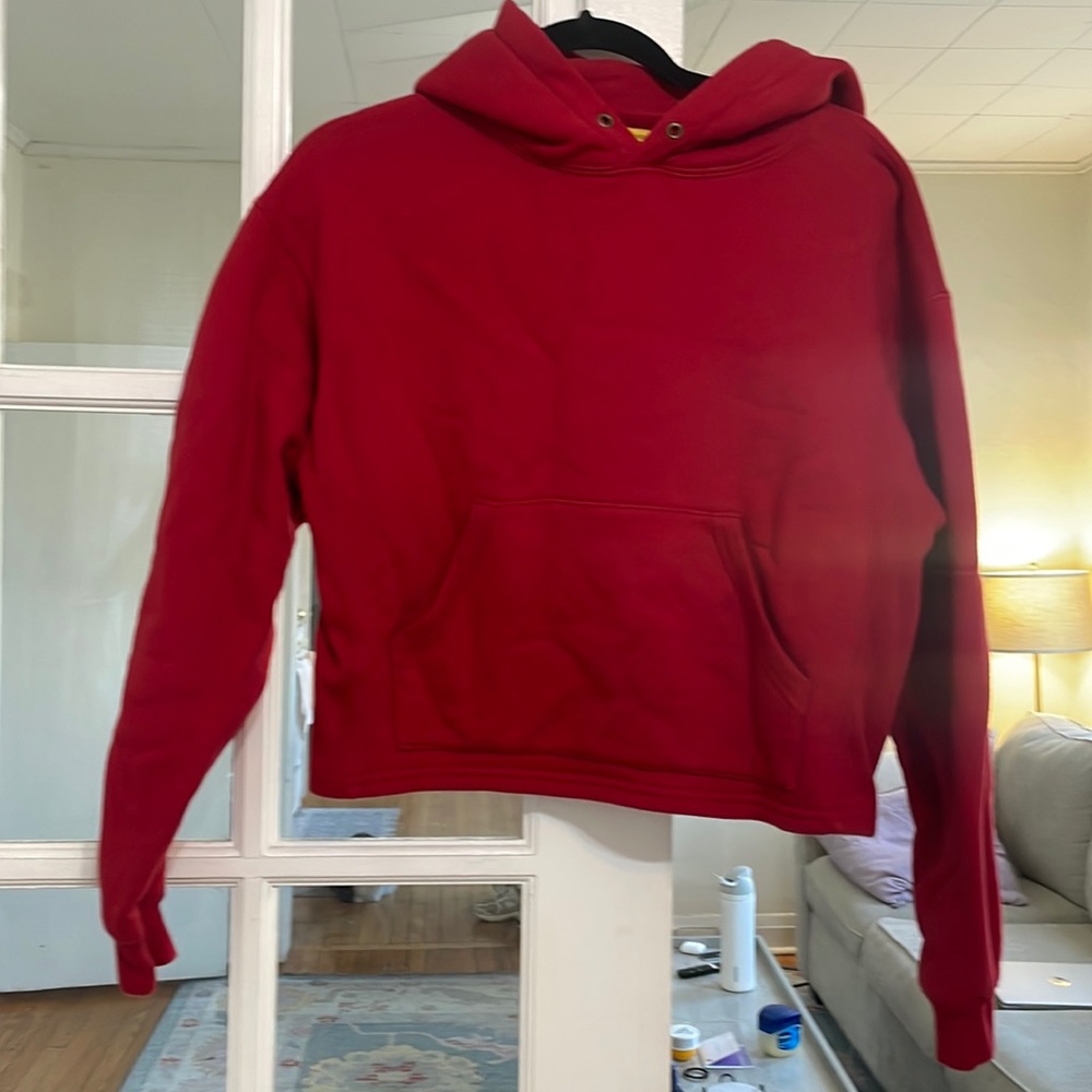 Yellow label co red crop sweatshirt